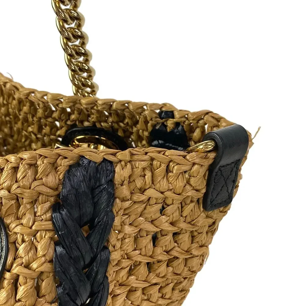 Gucci GG Marmont Tote Bag 574432 Light Brown Black Raffia Leather